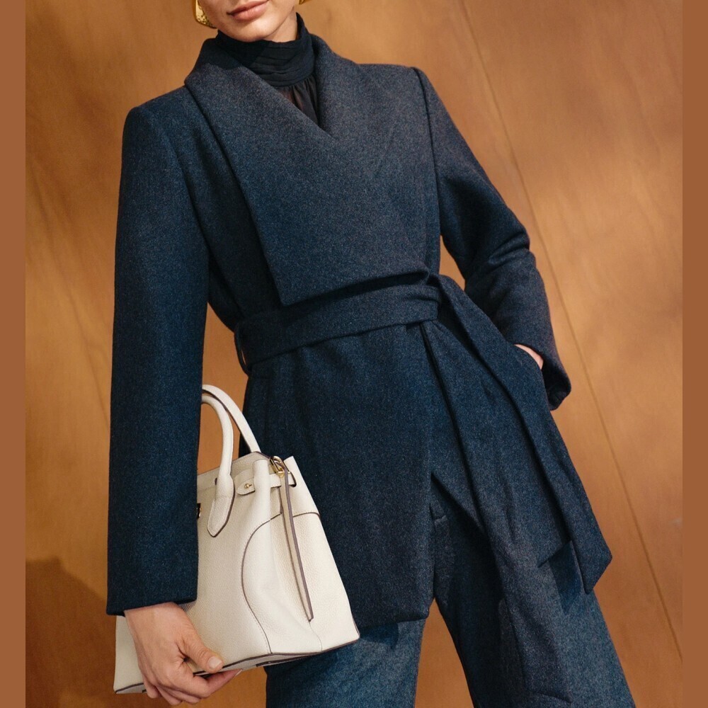 Charcoal Gray Shawl Collar Belted Wrap Pea Coat